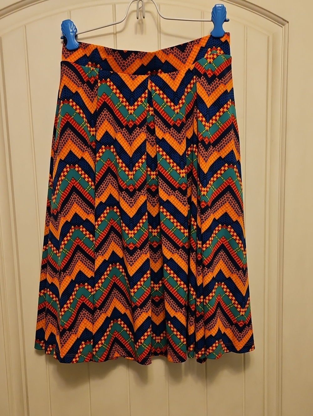 LuLaRoe Chevron Circle Skirt in Orange, Navy & Green